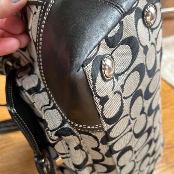 Coach F13977 Signature Domed Jacquard Shoulder Khaki Canvas Satchel - Picture 12 of 13